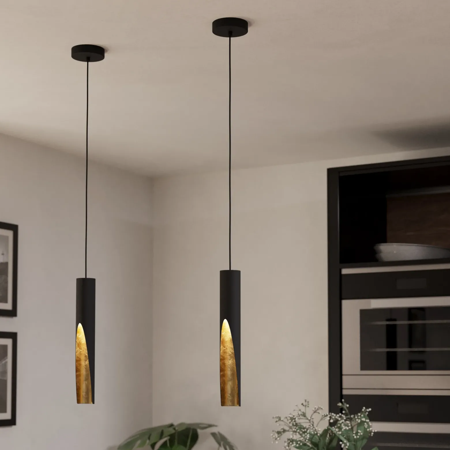 Lámpara colgante LED Barbotto en negro/oro, 1 luz