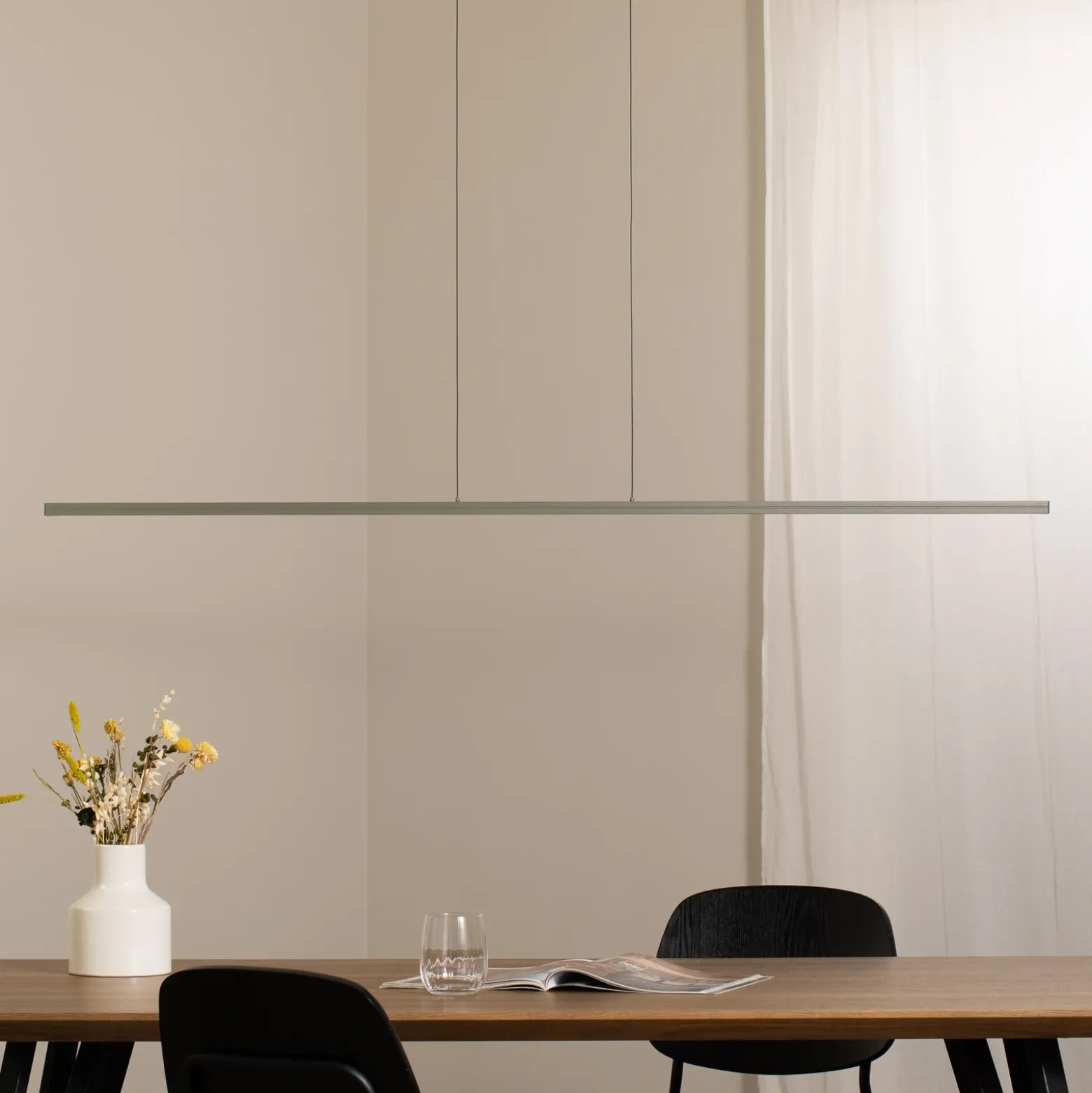 Lámpara colgante LED BAR, verde oliva, longitud 150 cm, metal, 32 W