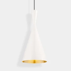 lámpara colgante LED Beat Tall de Tom Dixon, blanca, Ø 19 cm, latón