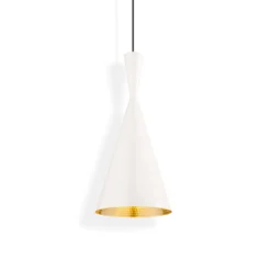 lámpara colgante LED Beat Tall de Tom Dixon, blanca, Ø 19 cm, latón
