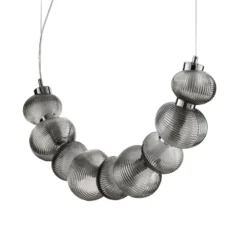 Lámpara colgante LED Bolla, cromada/gris humo, cristal, longitud 79,5 cm