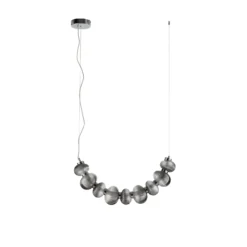 Lámpara colgante LED Bolla, cromada/gris humo, cristal, longitud 79,5 cm