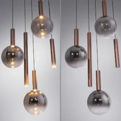 Lámpara colgante LED «Bowl» de Paul Neuhaus, Ø 54 cm, marrón/gris, atenuable.