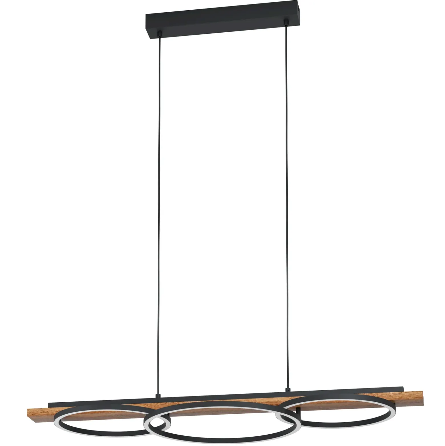 Lámpara colgante LED Boyal, marrón, longitud 101 cm, madera, 3 luces.