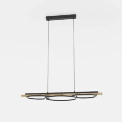 Lámpara colgante LED Boyal, marrón, longitud 101 cm, madera, 3 luces.