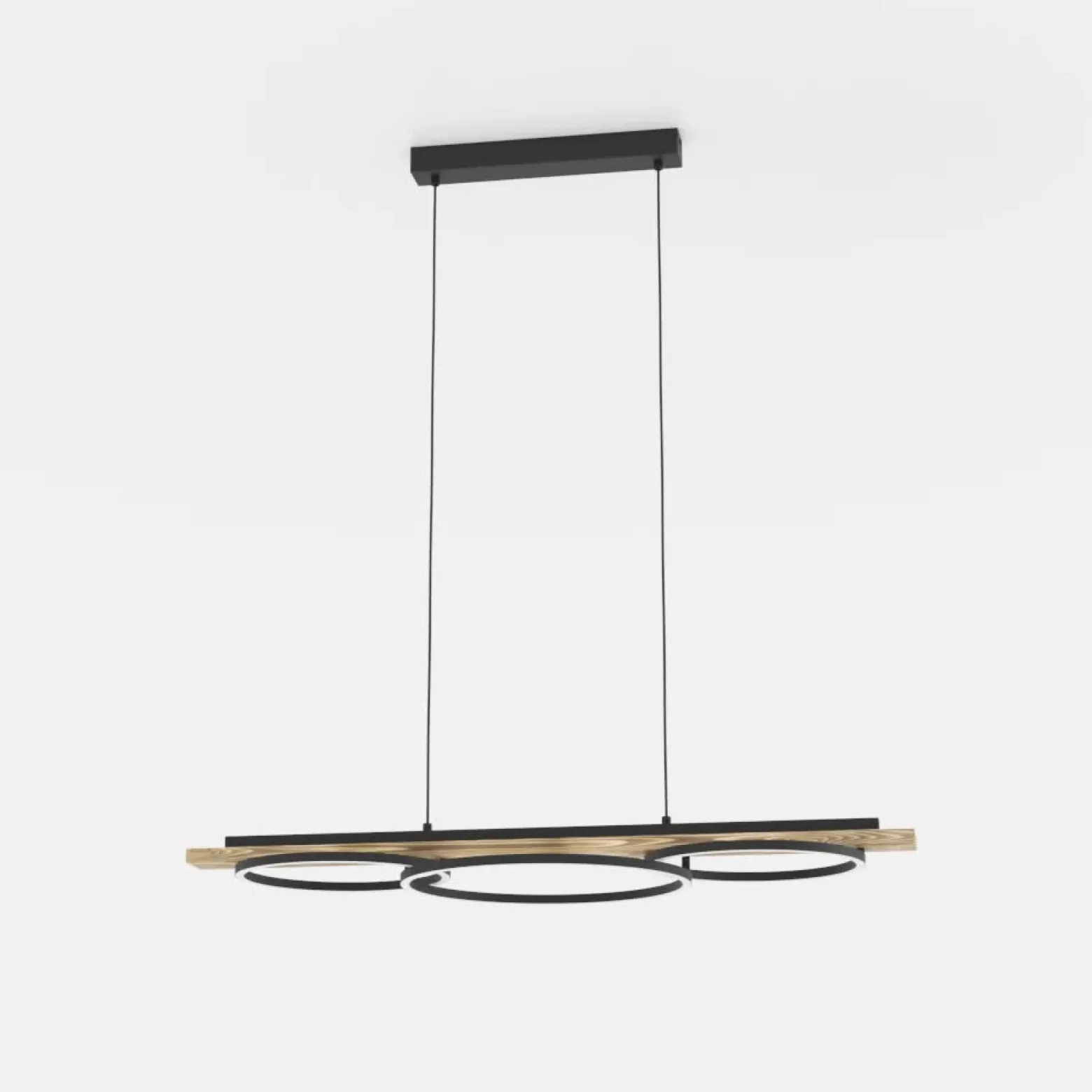 Lámpara colgante LED Boyal, marrón, longitud 101 cm, madera, 3 luces.