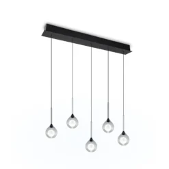 Lámpara colgante LED Calista, cromada, longitud 100 cm, metal/cristal, 5 luces