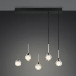 Lámpara colgante LED Calista, cromada, longitud 100 cm, metal/cristal, 5 luces