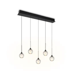 Lámpara colgante LED Calista, cromada, longitud 100 cm, metal/cristal, 5 luces