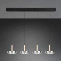 Lámpara colgante LED Celeste cromo/madera 115 cm 4 luces de cristal atenuables