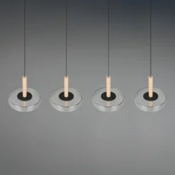 Lámpara colgante LED Celeste cromo/madera 115 cm 4 luces de cristal atenuables