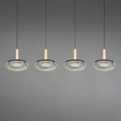 Lámpara colgante LED Celeste cromo/madera 115 cm 4 luces de cristal atenuables