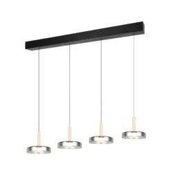 Lámpara colgante LED Celeste cromo/madera 115 cm 4 luces de cristal atenuables