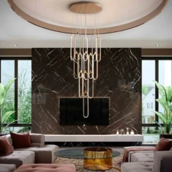 Lámpara colgante LED Colette oro rosa 14 luces Ø 60cm control remoto