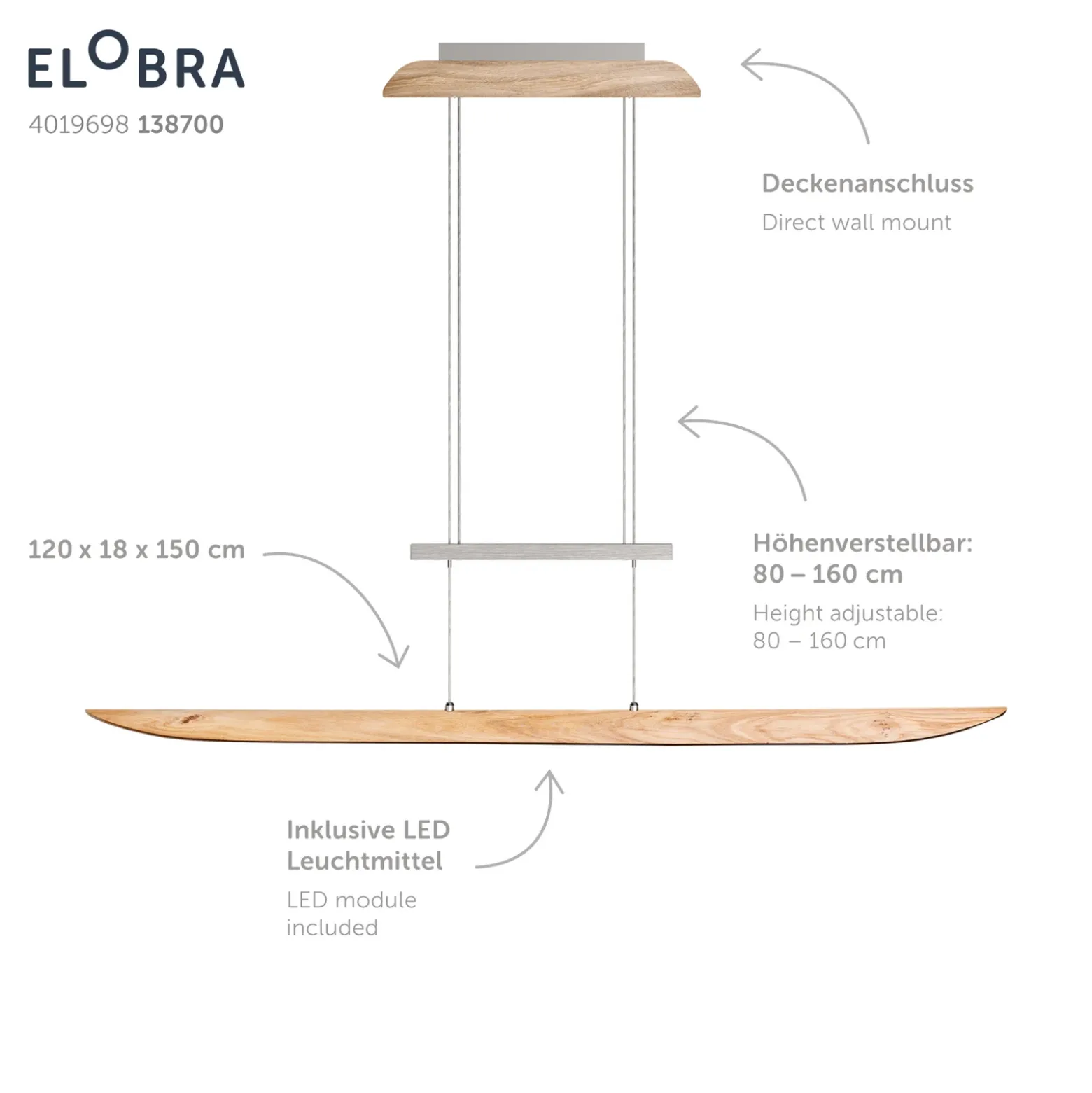 Lámpara colgante LED Colombia XL, roble nudoso