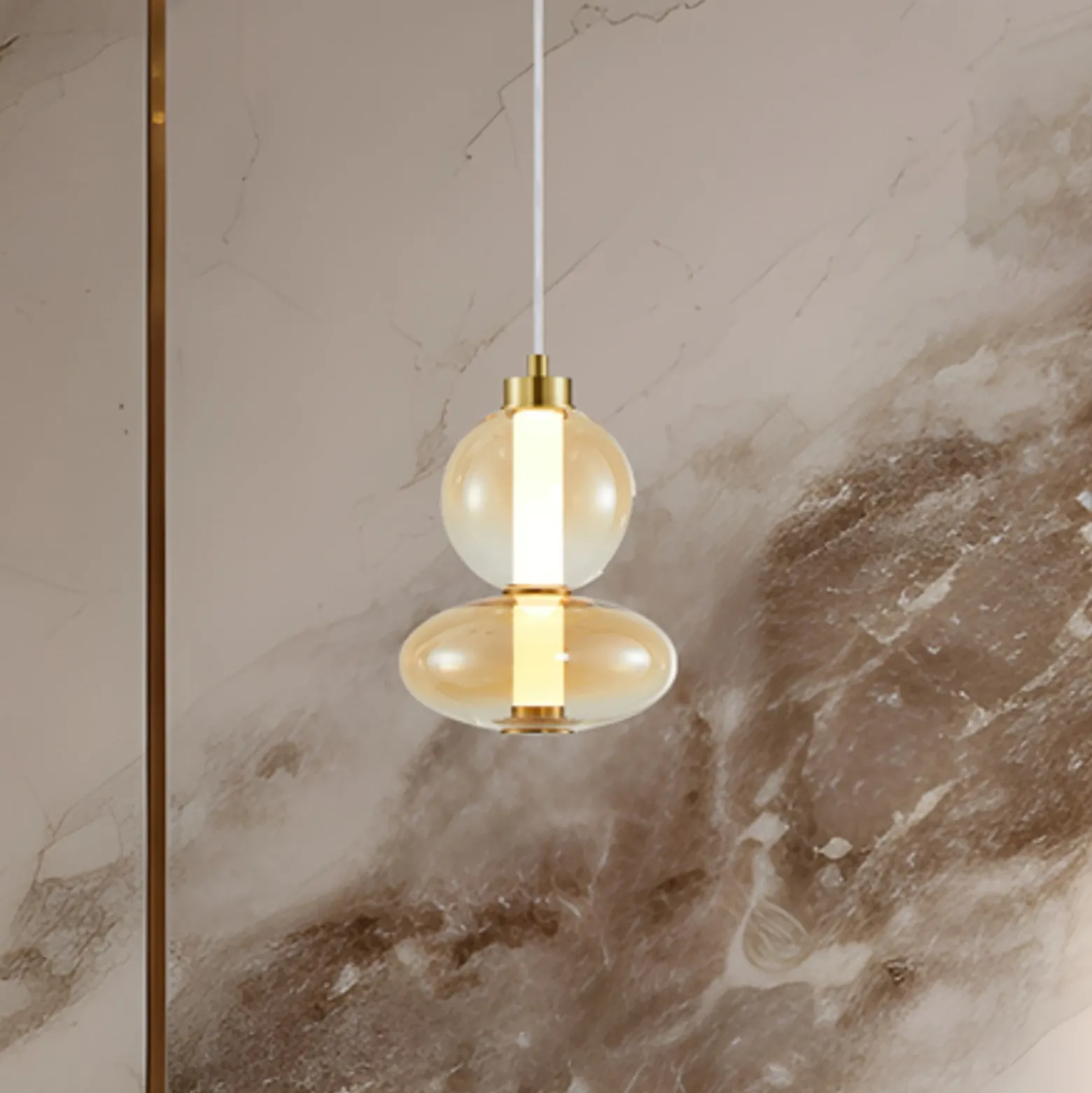 Lámpara colgante LED Daphne, cristal ámbar transparente, altura 28 cm