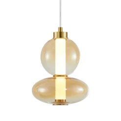 Lámpara colgante LED Daphne, cristal ámbar transparente, altura 28 cm