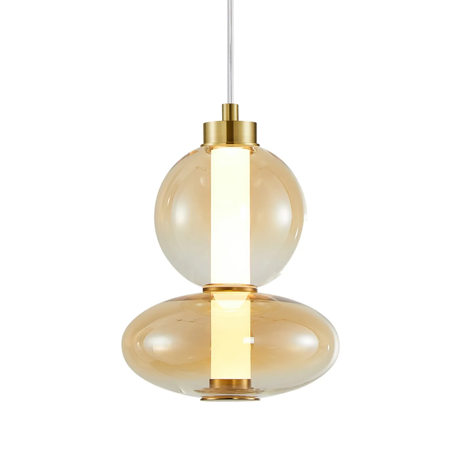 Lámpara colgante LED Daphne, cristal ámbar transparente, altura 28 cm