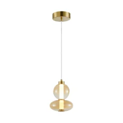 Lámpara colgante LED Daphne, cristal ámbar transparente, altura 28 cm