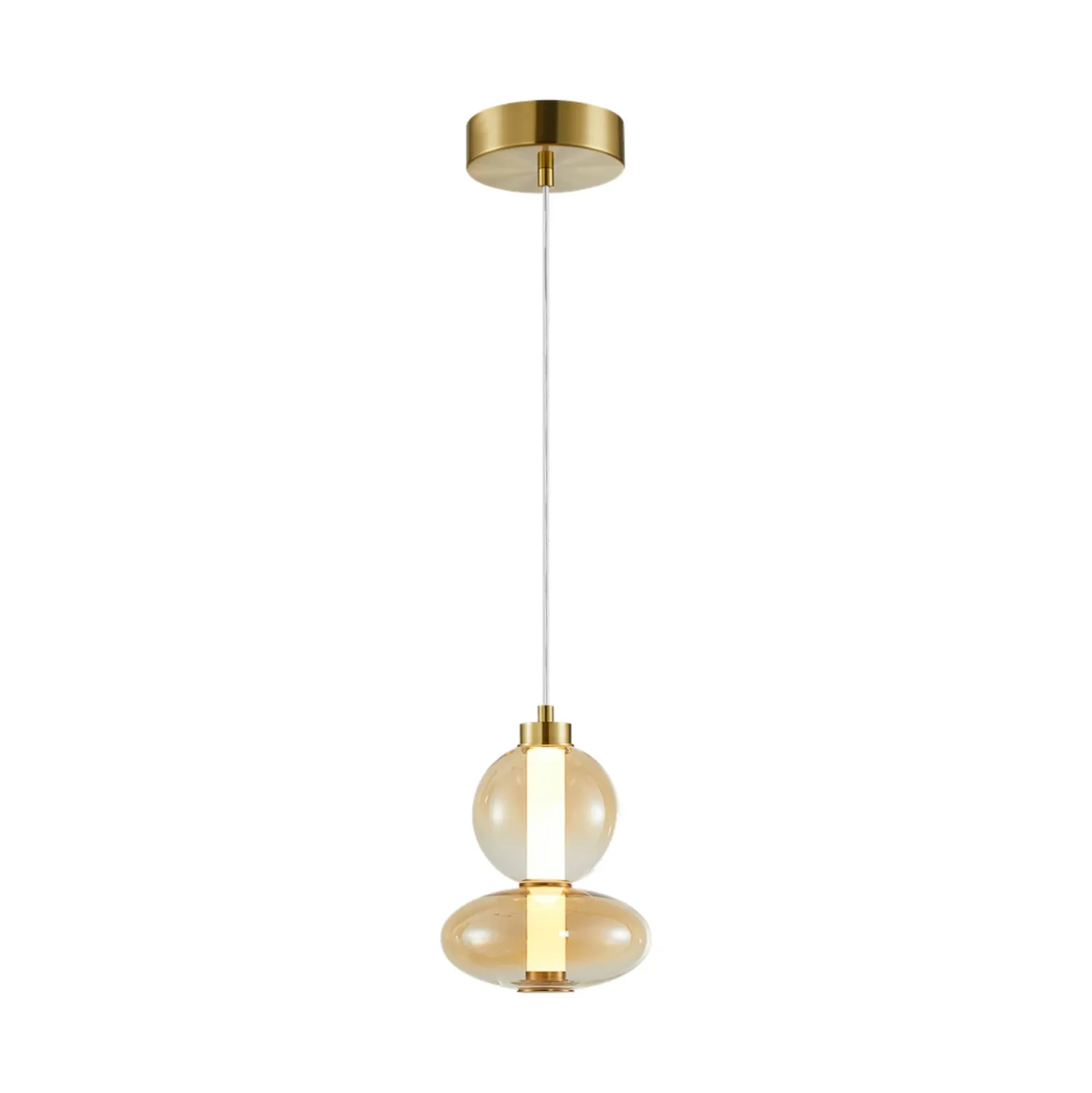 Lámpara colgante LED Daphne, cristal ámbar transparente, altura 28 cm
