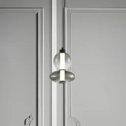 Lámpara colgante LED Daphne, cristal gris transparente, altura 28 cm