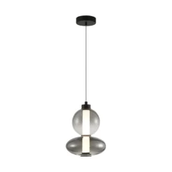 Lámpara colgante LED Daphne, cristal gris transparente, altura 28 cm