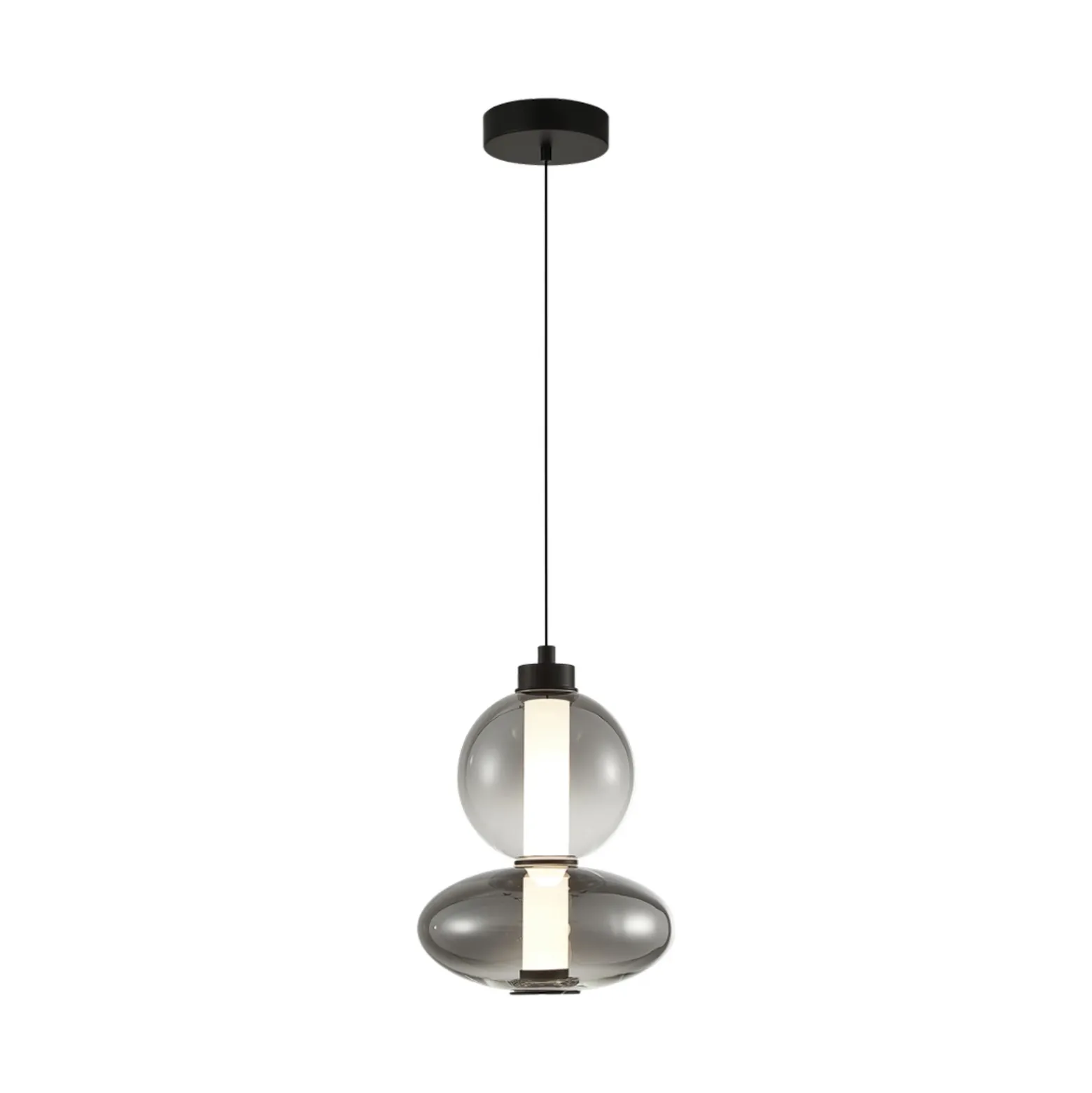 Lámpara colgante LED Daphne, cristal gris transparente, altura 28 cm