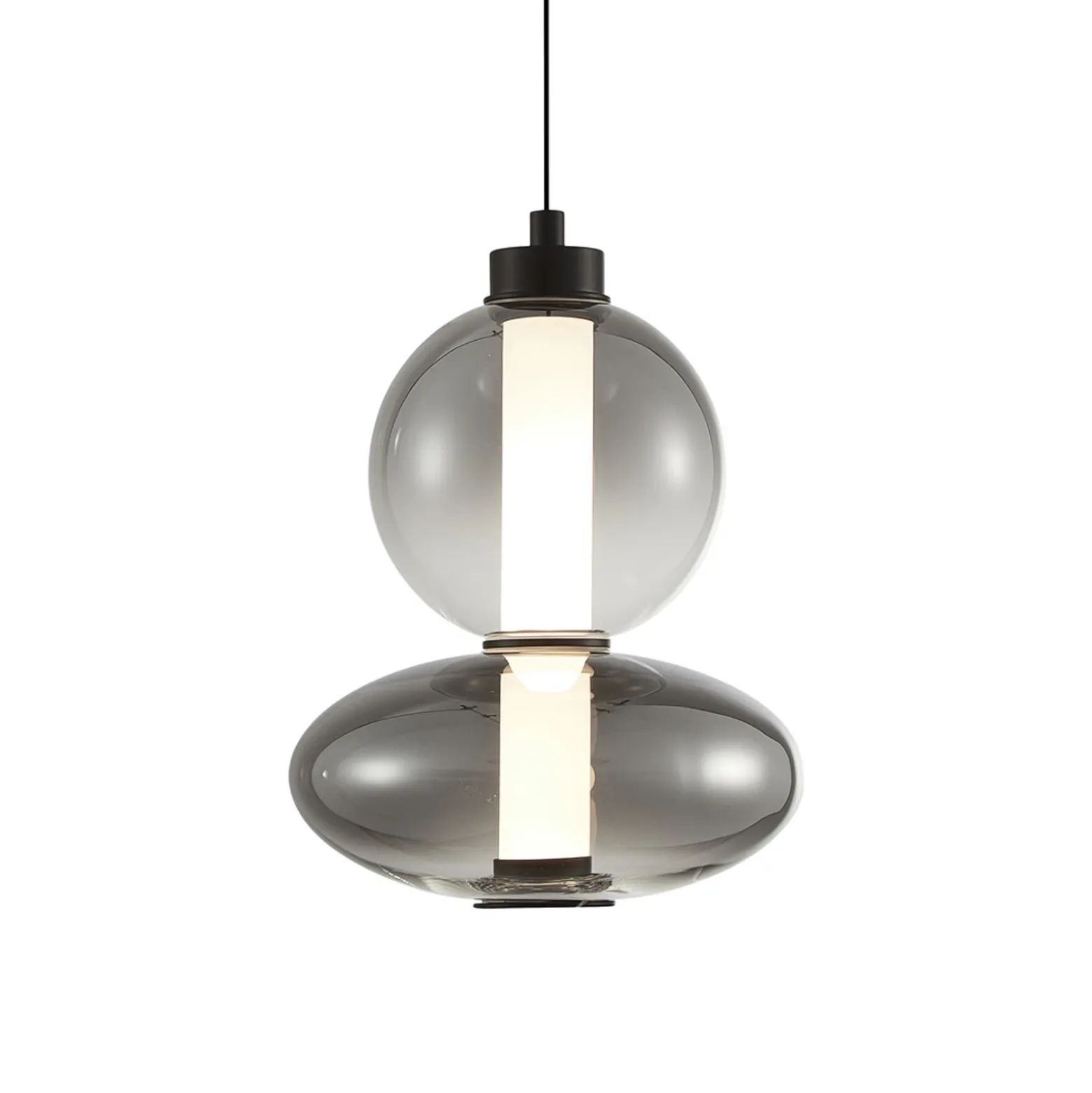 Lámpara colgante LED Daphne, cristal gris transparente, altura 28 cm