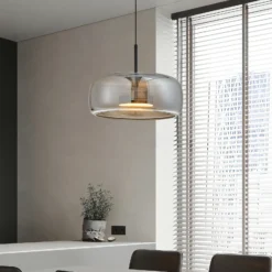Lámpara colgante LED Deco, gris humo/negro, Ø 33 cm, cristal