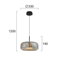 Lámpara colgante LED Deco, gris humo/negro, Ø 33 cm, cristal
