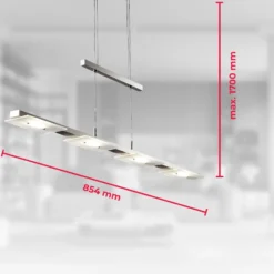 Lámpara colgante LED Dina, 4 luces, níquel, regulable en altura, 3000 K