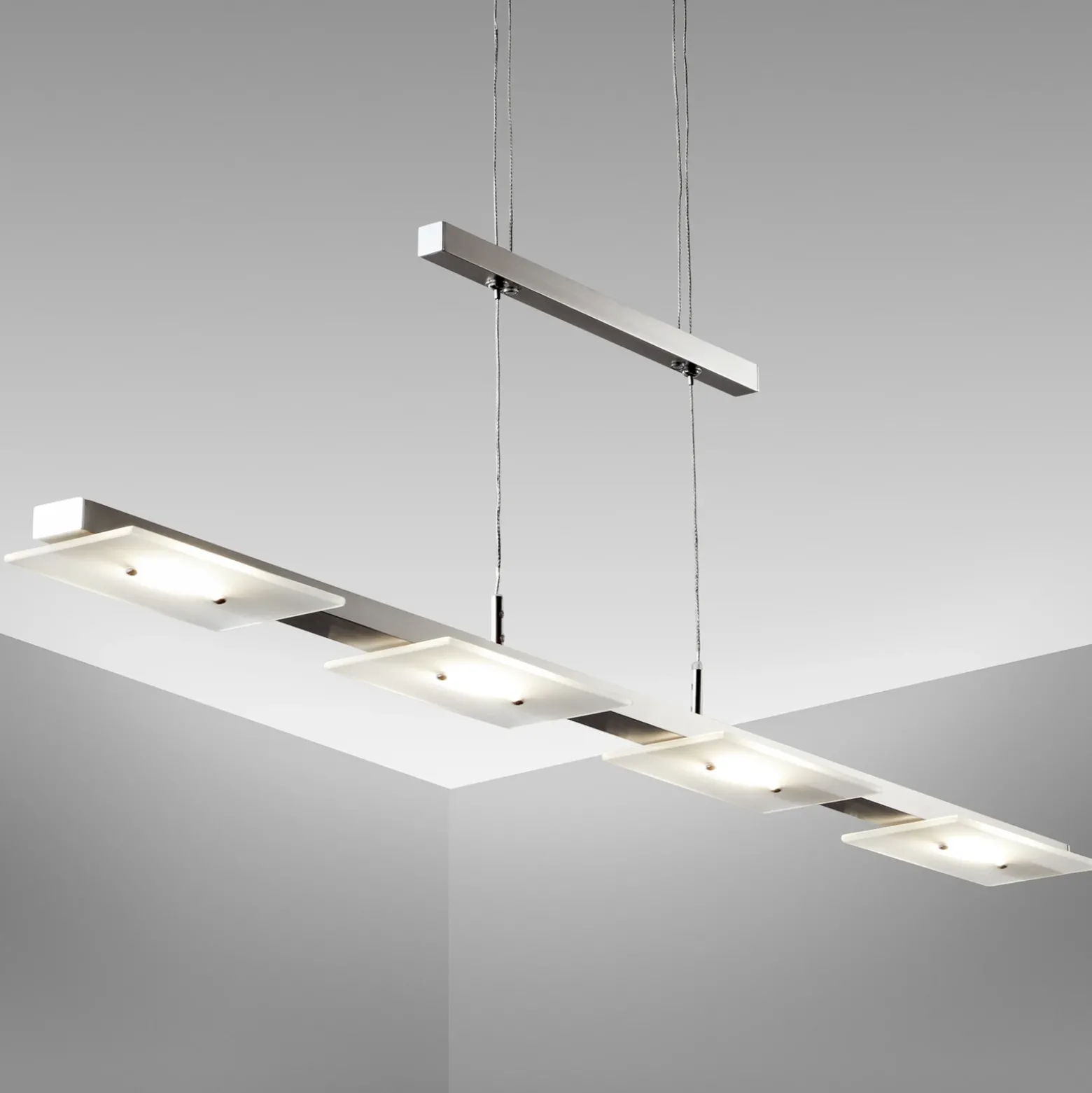 Lámpara colgante LED Dina, 4 luces, níquel, regulable en altura, 3000 K