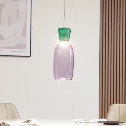 Lámpara colgante LED Fay de Lucande, morada/verde oscuro, cristal, Ø 15 cm