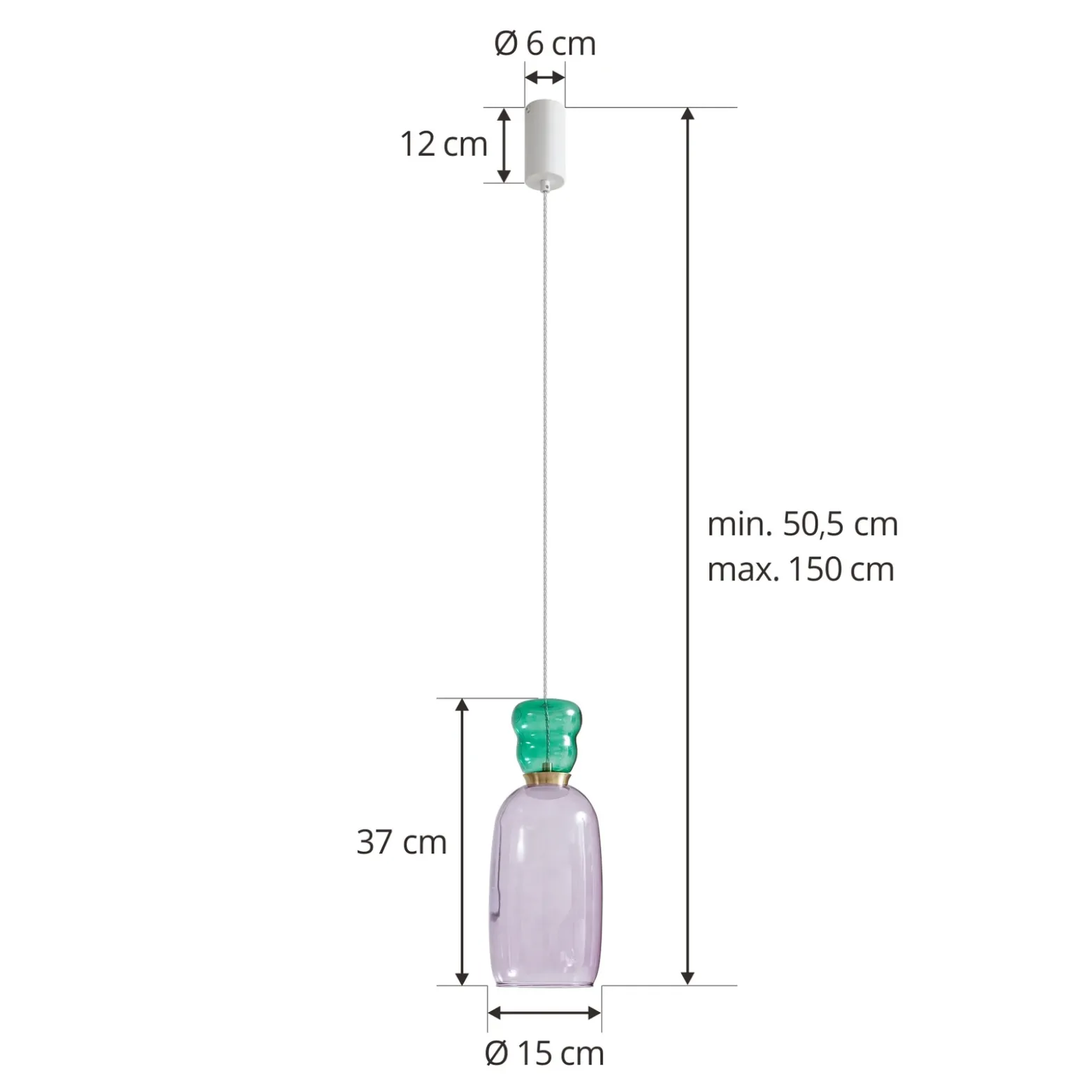 Lámpara colgante LED Fay de Lucande, morada/verde oscuro, cristal, Ø 15 cm