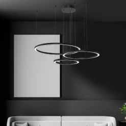 Lámpara colgante LED Galaxia, plástico, negro, 3 luces, 85 W
