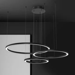Lámpara colgante LED Galaxia, plástico, negra, 3 luces, 85 W