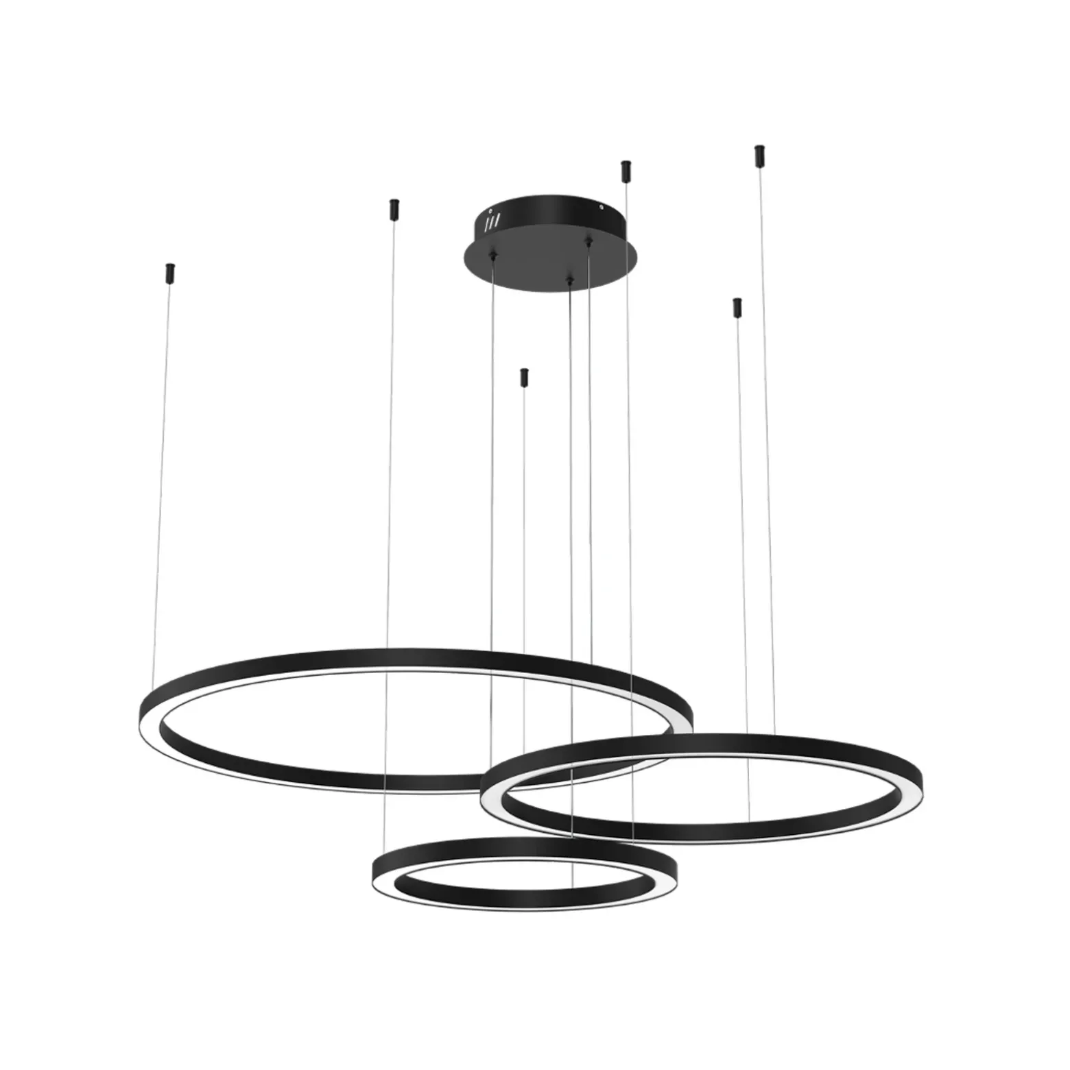 Lámpara colgante LED Galaxia, plástico, negra, 3 luces, 85 W