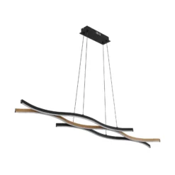 Lámpara colgante LED Geronimo, longitud 108 cm, negro/aspecto madera