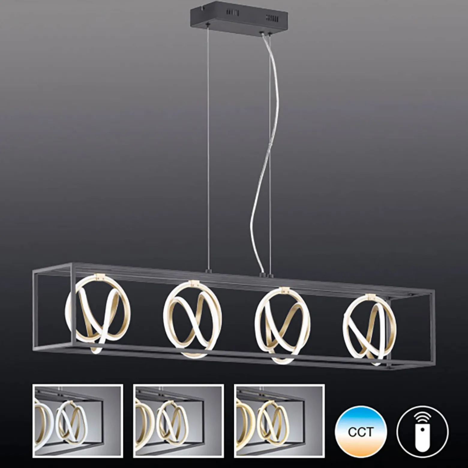 Lámpara colgante LED Gisi, CCT, atenuable, 4 luces