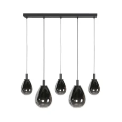 Lámpara colgante LED Glimsy, 115 cm, cristal negro/gris humo, 5 luces.