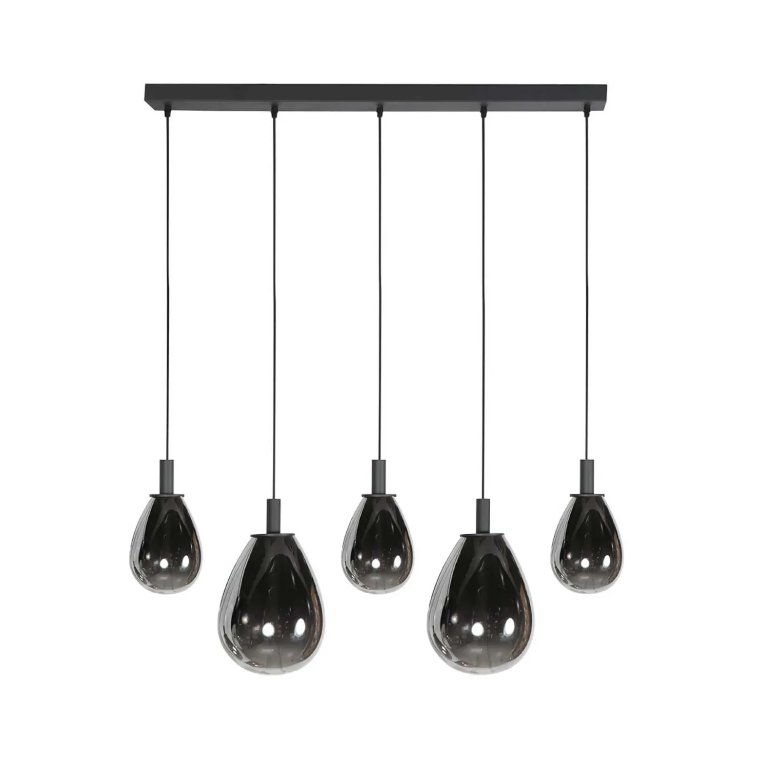 Lámpara colgante LED Glimsy, 115 cm, cristal negro/gris humo, 5 luces.