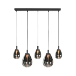 Lámpara colgante LED Glimsy, 115 cm, cristal negro/gris humo, 5 luces.