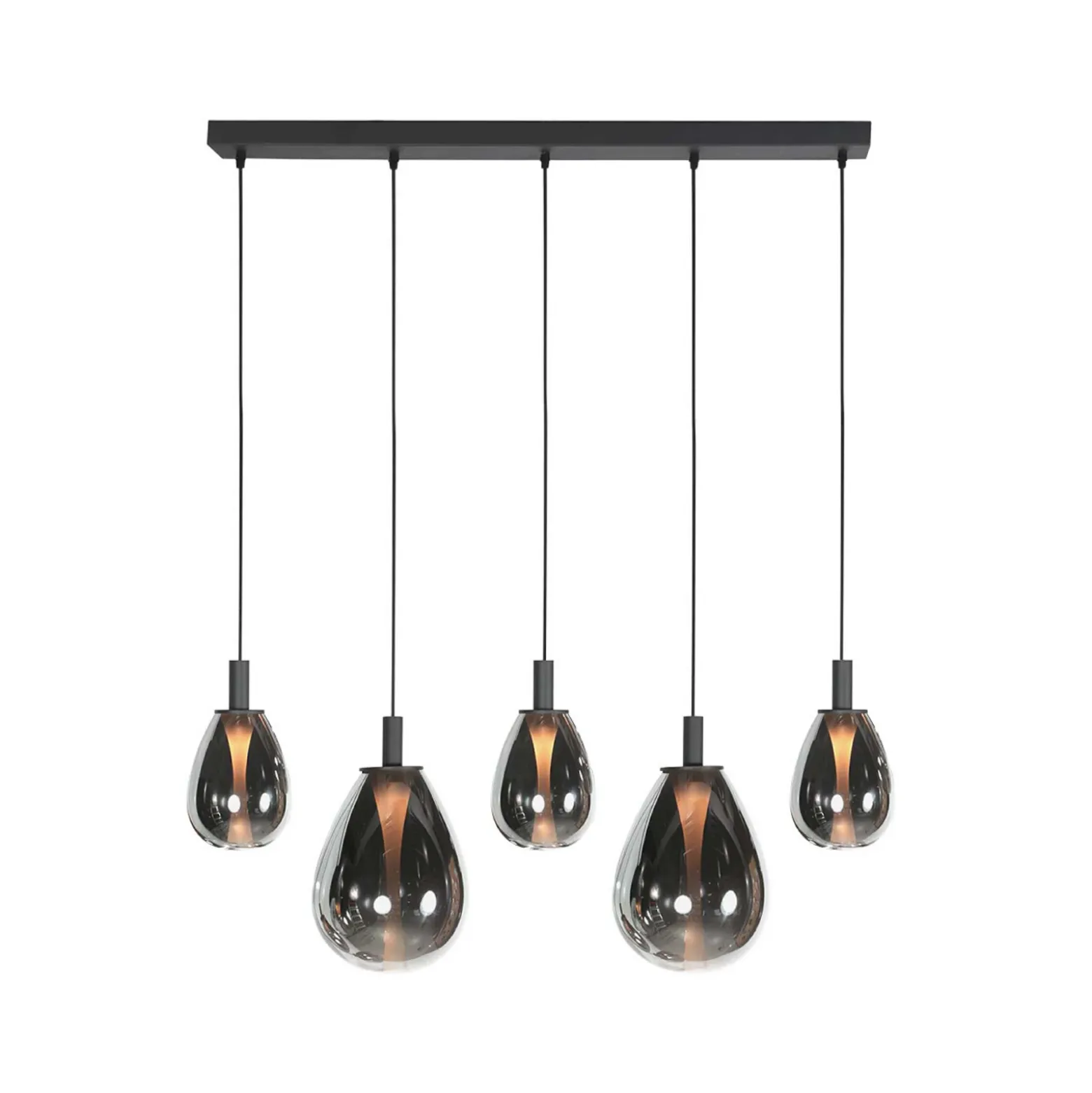 Lámpara colgante LED Glimsy, 115 cm, cristal negro/gris humo, 5 luces.