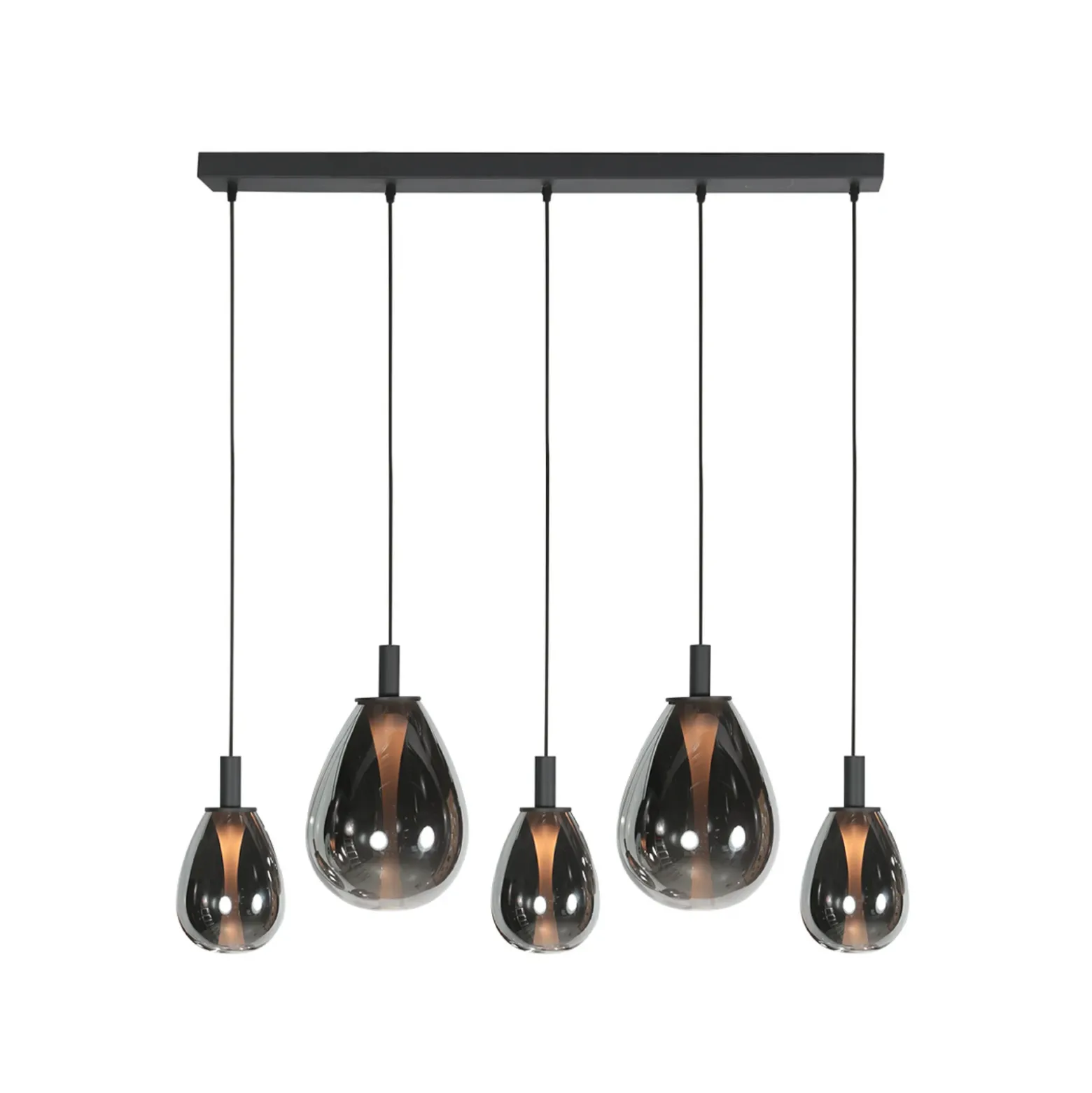 Lámpara colgante LED Glimsy, 115 cm, cristal negro/gris humo, 5 luces.
