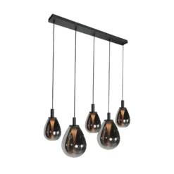 Lámpara colgante LED Glimsy, 115 cm, cristal negro/gris humo, 5 luces.