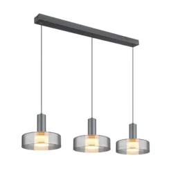 Lámpara colgante LED Grant, longitud 90 cm, gris humo, 3 luces, cristal