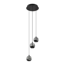 Lámpara colgante LED Hayley de Lucande, negra, 3 luces, cristal
