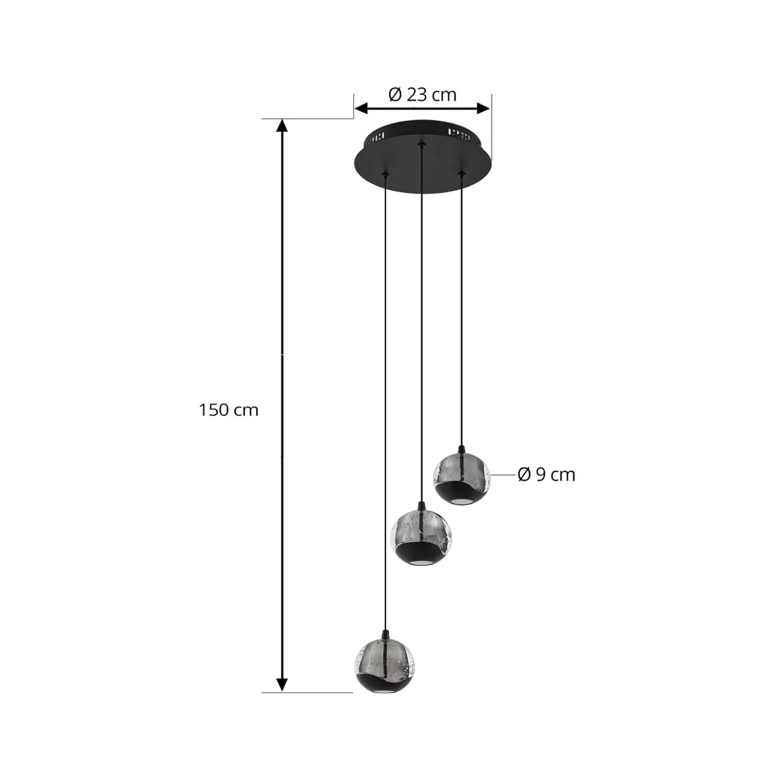 Lámpara colgante LED Hayley de Lucande, negra, 3 luces, cristal