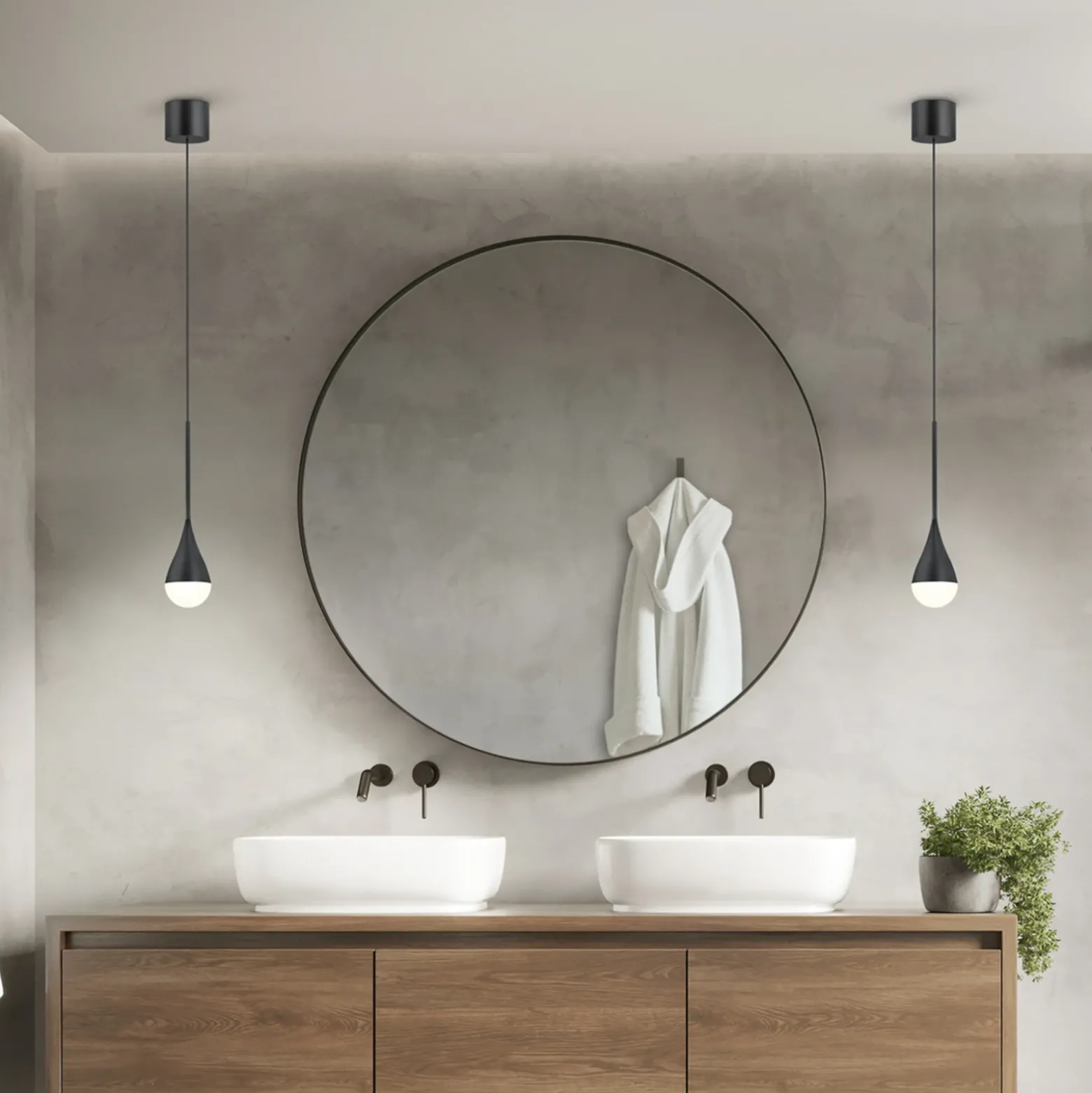 Lámpara colgante LED Helestra DUC, negra, IP44, Ø 7 cm