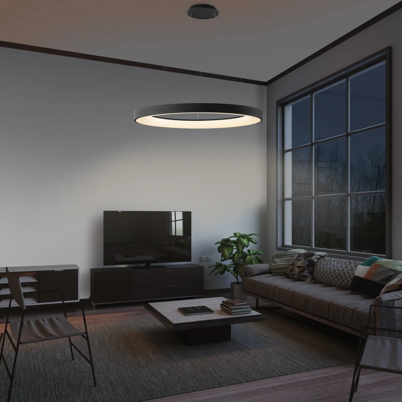 Lámpara colgante LED inteligente Niseko II, 50 cm, negra, CCT, atenuable